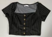 Hollister Pinstripe Button-Down Square-Neck Crop Top Shirt Blouse Size M 💣