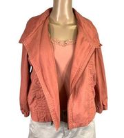 Womens Jean Jacket Asymmetrical Zip Short Crop Denim Pink Coral XS