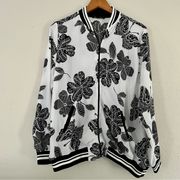 Relativity Black White Floral Full Zip Track Jacket Medium Lightweight