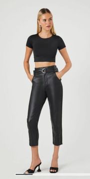 Belted Crop Leather Pants