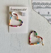 Francesca’s Remi Enamel Gold and Rainbow Heart Hoop Boho Statement Earrings