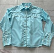 Panhandle Women’s Slim Retro Western Wear dotted piping turquoise Shirt Sz L