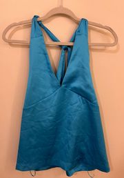 Boutique Satin Blue Knot Back Top