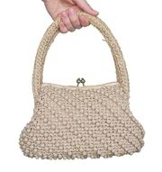 Vintage 70s Jordan Marsh Crochet Raffia Kisslock Satchel Handbag