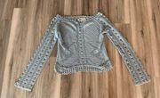 Jason Maxwell M Blue Crochet Knit Boho Sweater Blouse