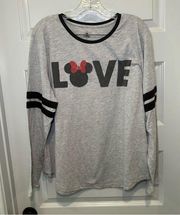 Disney  Grey “Love” Scoop Neck Varsity Striped Long Sleeve Top size 2XL