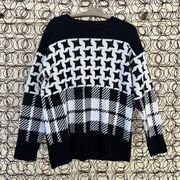 Vintage 80s black white plaid houndstooth dark academia sweater