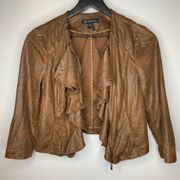 INC Faux Leather Brown Ruffled Jacket