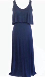 Blue Maxi Dress with Ties at Top of Shoulder Straps on Backside •Size Small