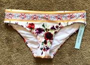 NEW NWT ANTONIO MELANI White Red Floral Boho Border Print Bikini Swim Bottom XS