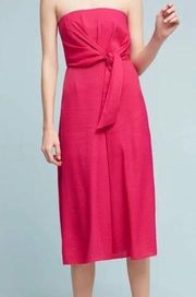 Anthropologie Maeve Pink Brin Jumpsuit Size 10 Strapless Cropped Wide Leg