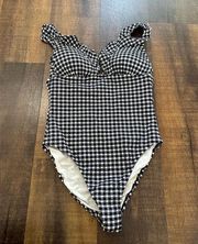 J.Crew Ruffle V-neck One-Piece in Gingham Size 6