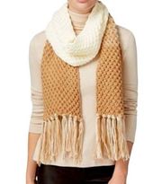 Chunky Cable Knit Color Block Scarf Tan & Ivory Cream Women’s Size OS