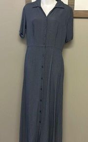 Eddie Bauer Vintage ButtonUp Short Sleeve Gray Abstract Maxi Dress- Medium Tall