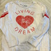 Chaser Women’s ‘Living the Dream’ White Distressed Sweatshirt