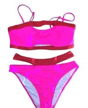 Hilinker  High Waisted Bikini Set Cut Out Hot Pink NWT size XL