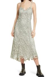 NWOT AllSaints Lali Lace Sleeveless Midi Dress in Sage Green sz 4