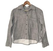 L’AGENCE Long Sleeve Button Down Gray Cotton Semi Crop Top 0