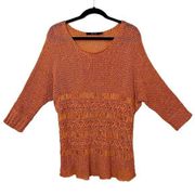 Ark And Co Open Loose Knit Sweater top women's small orange oversized Beachy