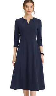 NEW 3/4 Sleeve V Neck Elegant Work A-Line Dress M