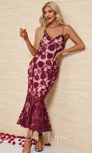 Burgundy Trumpet Cocktail Dress