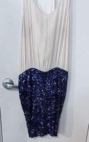 Parker Womens Silk Sequin Beaded Sleeveless Cocktail Dress White Blue Size 4 NWT