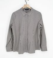 Lafayette 148 Metallic Striped Button Down Shirt Long Sleeve Black Gray Size 14