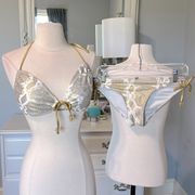 Bikini Set Top Medium Bottoms Large Gold Print Womens
