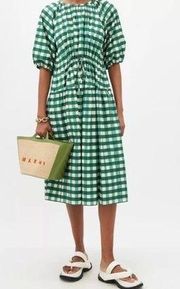 Weekend Max Mara Green Gingham Check Cotton Midi Dress