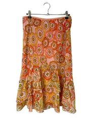 Wrapper Y2K Yellow Orange Floral Midi Skirt Medium