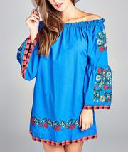 Royal Blue Floral Off-Shoulder Dress