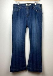 Rock & Roll Cowgirl Flare Jeans Womens Size 34X33 Striped Wide Leg Trouser