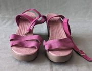 Crocs Leigh Ankle Pink Strap Wedge Sandals Women Sz 6