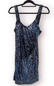 Navy Blue Sequined Cocktail Dress Glittery Size 4 Cinched  Side