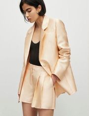 All Saints London Shimmer Single Breasted Long Sleeve Raw Hem Blazer Gold 2