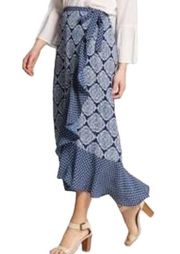 Knox Rose Blue & White Faux Wrap Midi Skirt | NWT