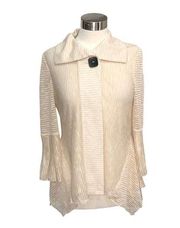 Ming Wang Womens Size XS Cream Textured Stripe Cardigan Top Large Button NEW