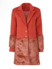 Anthropologie Keepsake Shallows Faux Fur Coat Womens Large Terracotta Color