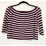 J. Crew Factory Striped Boatneck Half Sleeve Cropped Shirt Purple/White Size M