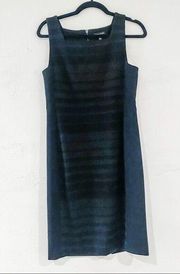 Eileen Fisher Striped Square Neck Ponte Sheath Dress in Charcoal Gray and Black