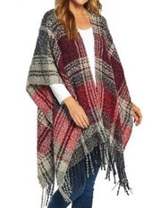 Woolrich boucle plaid cozy blanket wrap with fringe trim