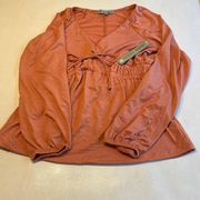 Absolutely‎ Famous Orange Blouse V Neck Cinched Waist Size Small