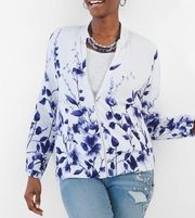 Chico’s floral bomber zip up jacket size 1