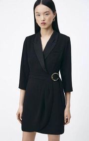 SUNCOO Paris Robe Noire Cliff Belted Wrap Blazer Tux Dress in Black T1