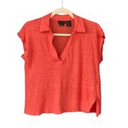 1691 Tahari 100% Linen Orange Burn Out T Shirt Size Small