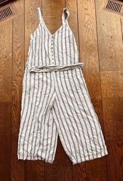 American Eagle Jumpsuit Womens Medium Striped Linen Blend Belted Wide Leg