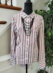 Ashley Stewart Women's Multicolor Striped Cotton Long Sleeve Collared Shirt 18