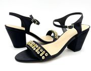 Metaphor Womens Sesha Dress Sandal Satin Black Chunky Jewel Stones Bling