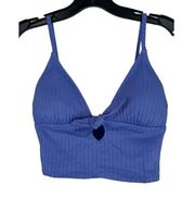 Aerie Ribbed Shine Longline Tie Front Triangle Bikini Top Baja Blue Size Medium