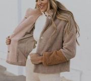 ROOLEE  See You Later Sherpa Coat pink tan button boutique teddy jacket